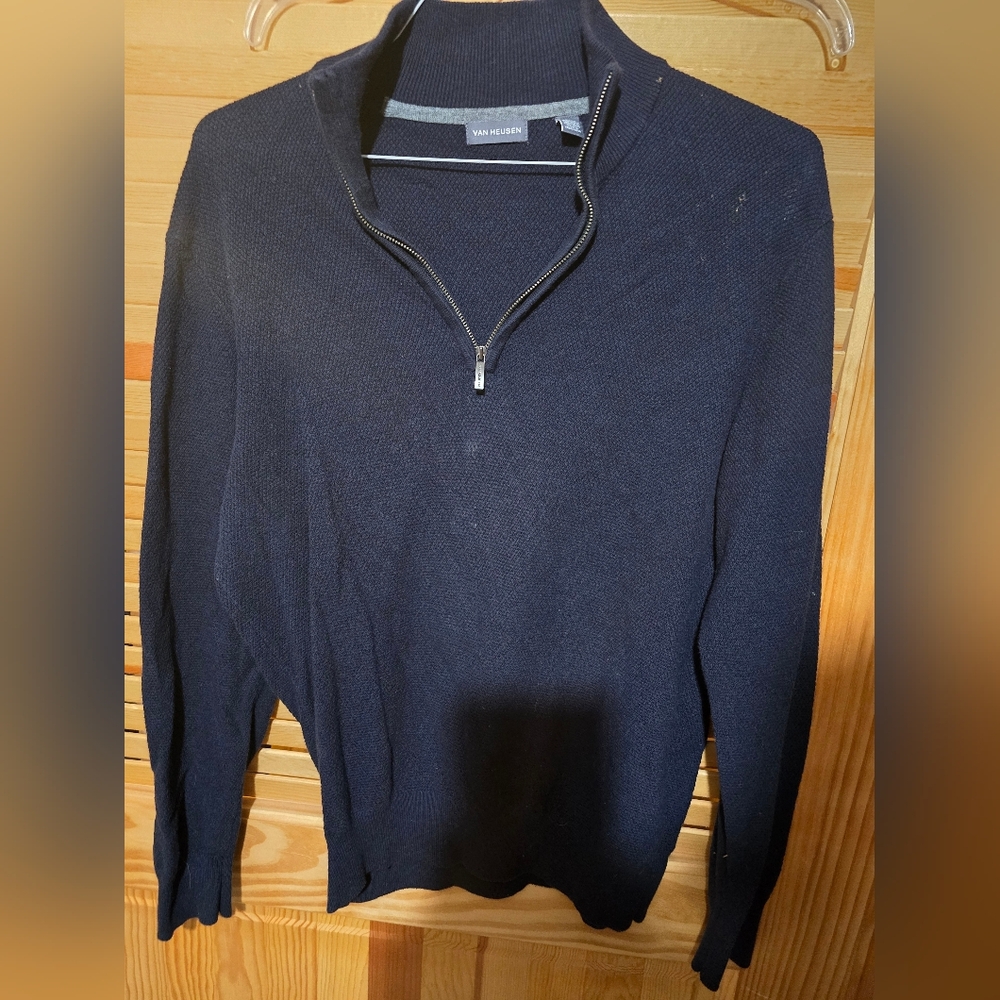 Van Heusen Dark Blue Quarter-Zip Sweater Medium